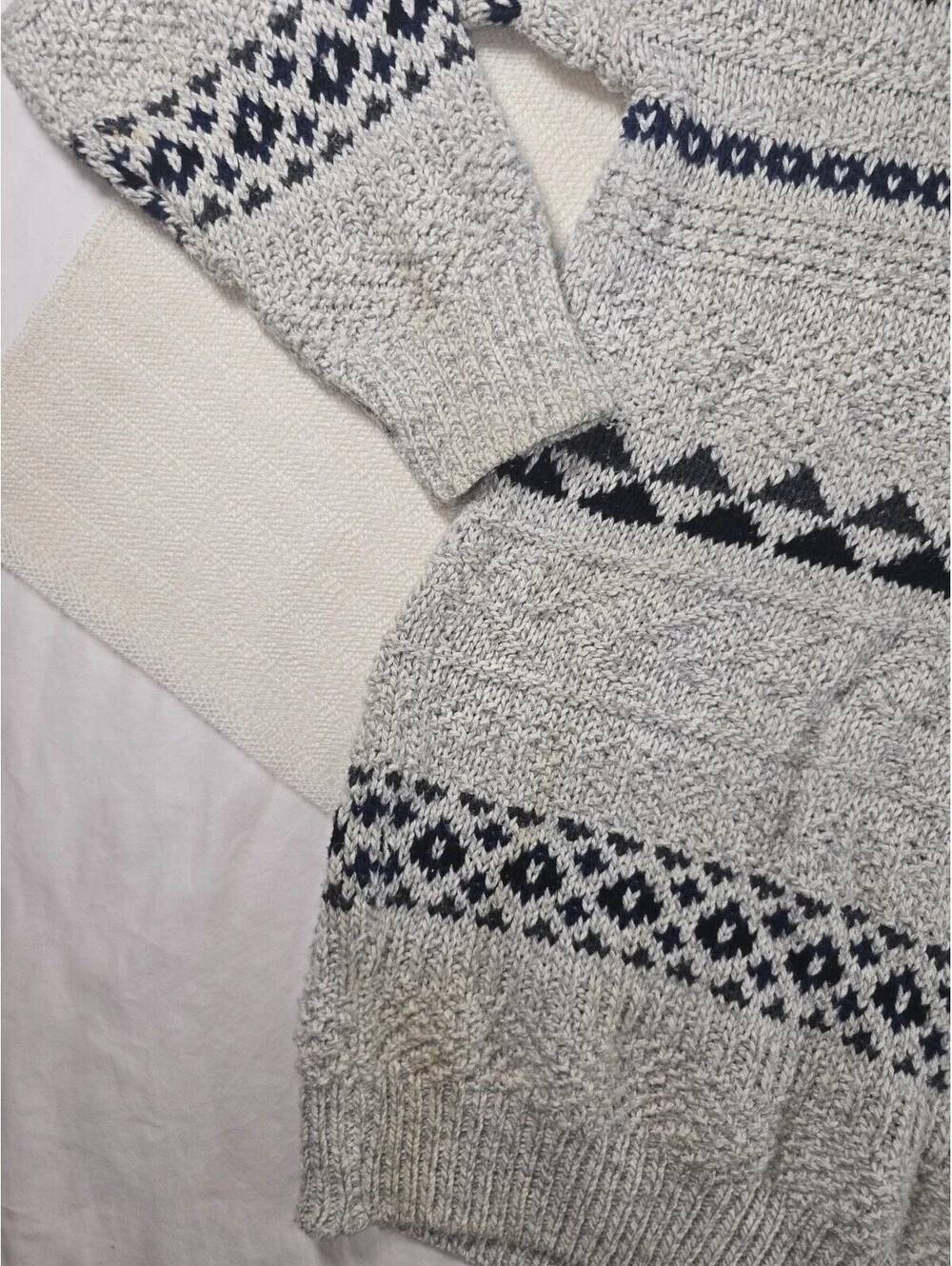 Vintage Peconic Bay Traders Cotton Knit Sweater XL Fair Isle Geometric USA Made